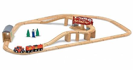Набор "Железная дорога" деревянный с вращающимся мостом 